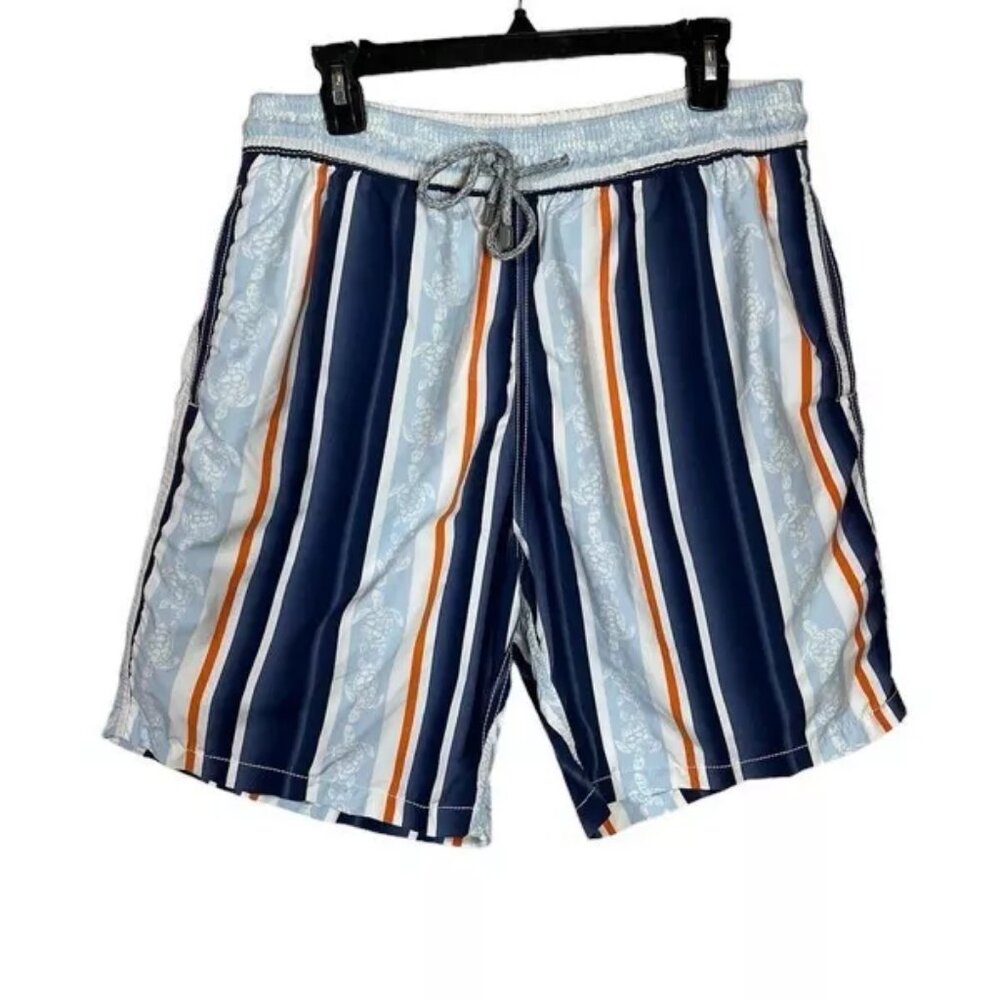 Vilebrequin Swim Trunk Short Men XL Turtle Stripe Marine Lined Pocket Drawstring